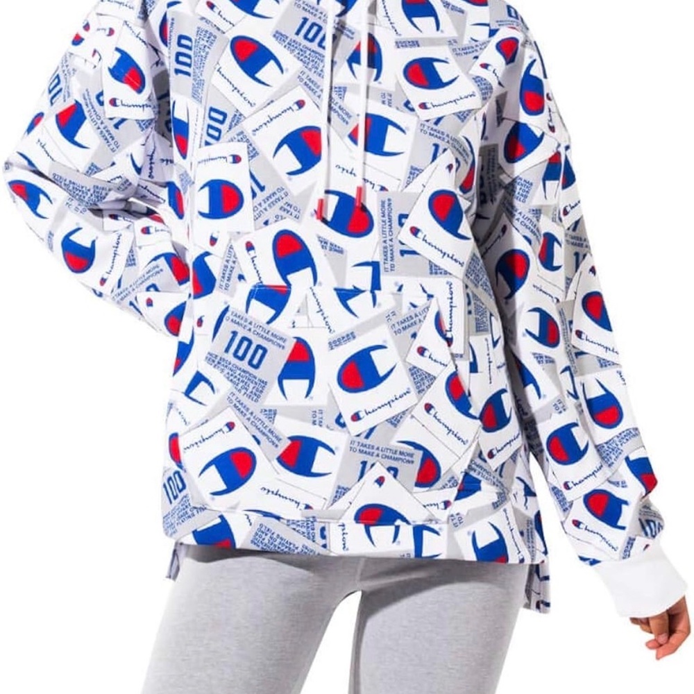 Champion White and Blue Logo Hoodie 100 years anniversary